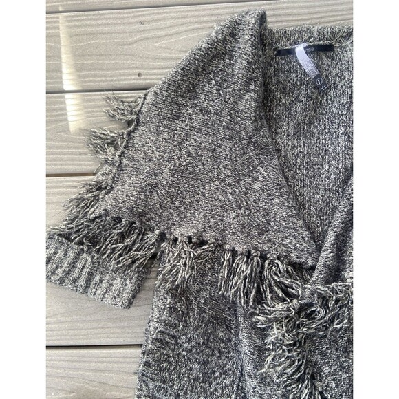 Kensie Grey Marled Fringe Knit Open Front Cardigan Sweater L Asymmetrical - Picture 5 of 15
